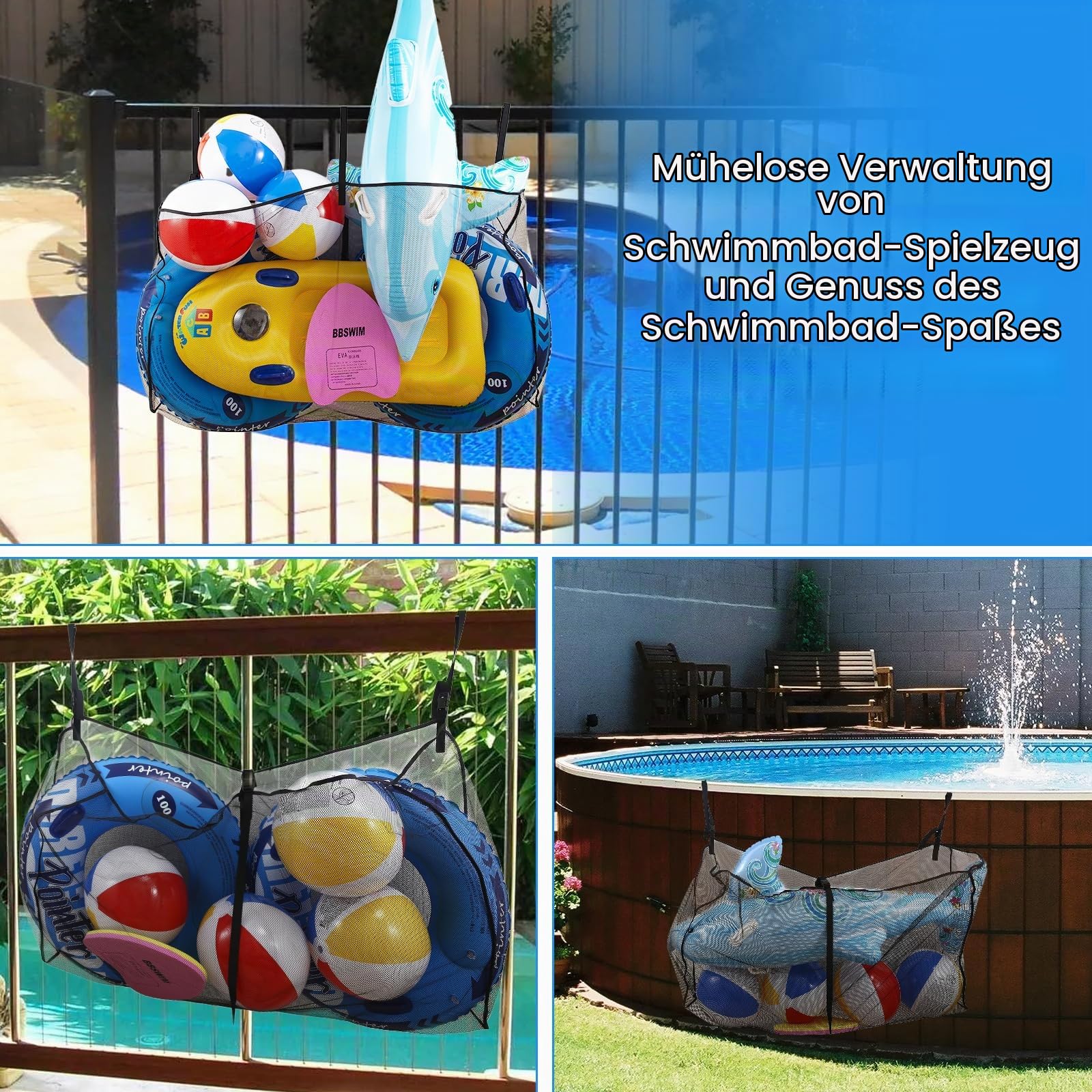 schwimmbad aufbewahrung Pool Pool Aufbewahrungsnetz,Faltbarer Pool Aufbewahrungs Organizer,Schwimmer,Wasser Aufblasbare Spielzeug und Andere Pool-Zubehör Netztasche, Aufblasbares Schwimmkreis am Pool Küche, Haushalt & Wohnen Komponenten:Dumbbell-Ablage kurz Globuli Brettchen Buche 30x Category:Kinder Jugend_Ursus  Aluminium  schwarz