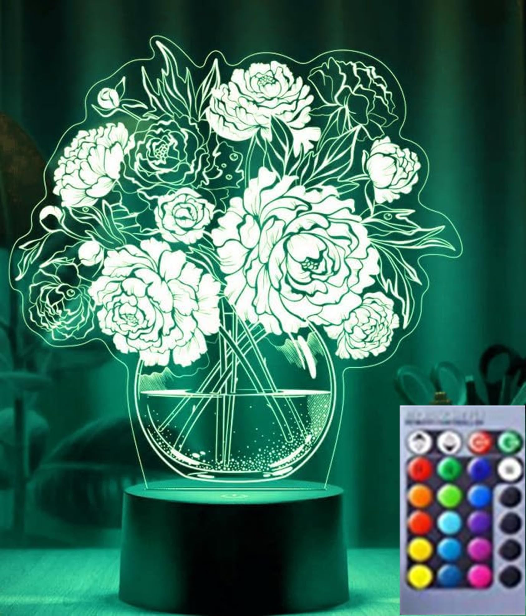 3D Flower Night Light Optical Illusion Led Lamp 16 Colors Changing Birthday Xmas Gift for Boys and Girls Kids Children Room Decor