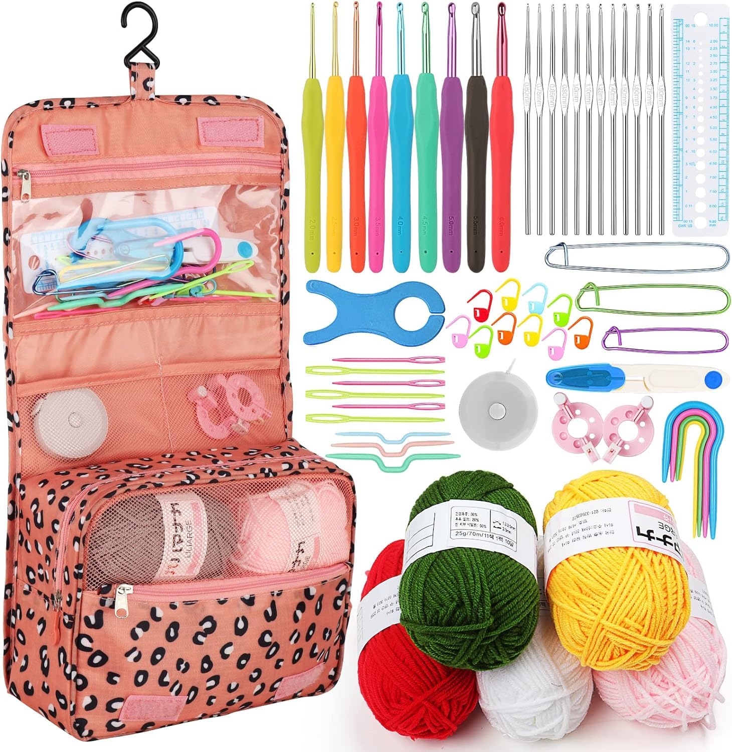 NAWOKEENY 59Pcs Crochet Kits for Beginners Adults, Crochet Hooks Set, Include 0.6-6.0 mm Metal Crochet Hooks and Accessories, Tools Storage Case Needles Crochet Starter Kit with Yarn and Bag