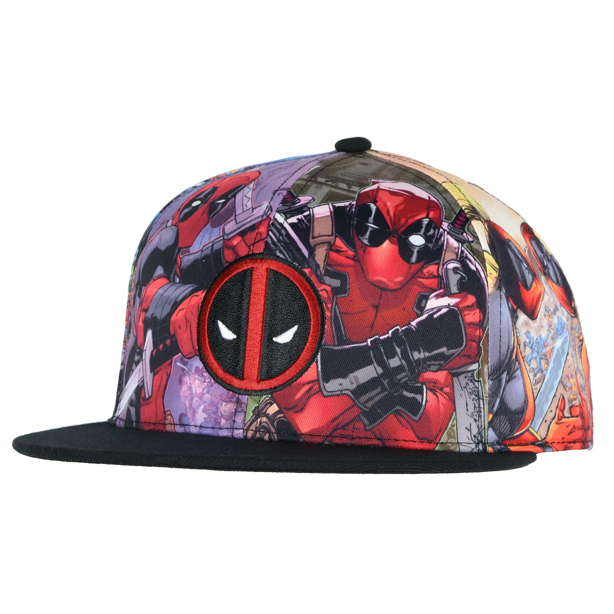 Marvel Comics Deadpool Allover Sublimated Scenes Design Adult Adjustable Snapback Hat Baseball Cap OSFM Multicolored, Multicolored, One size