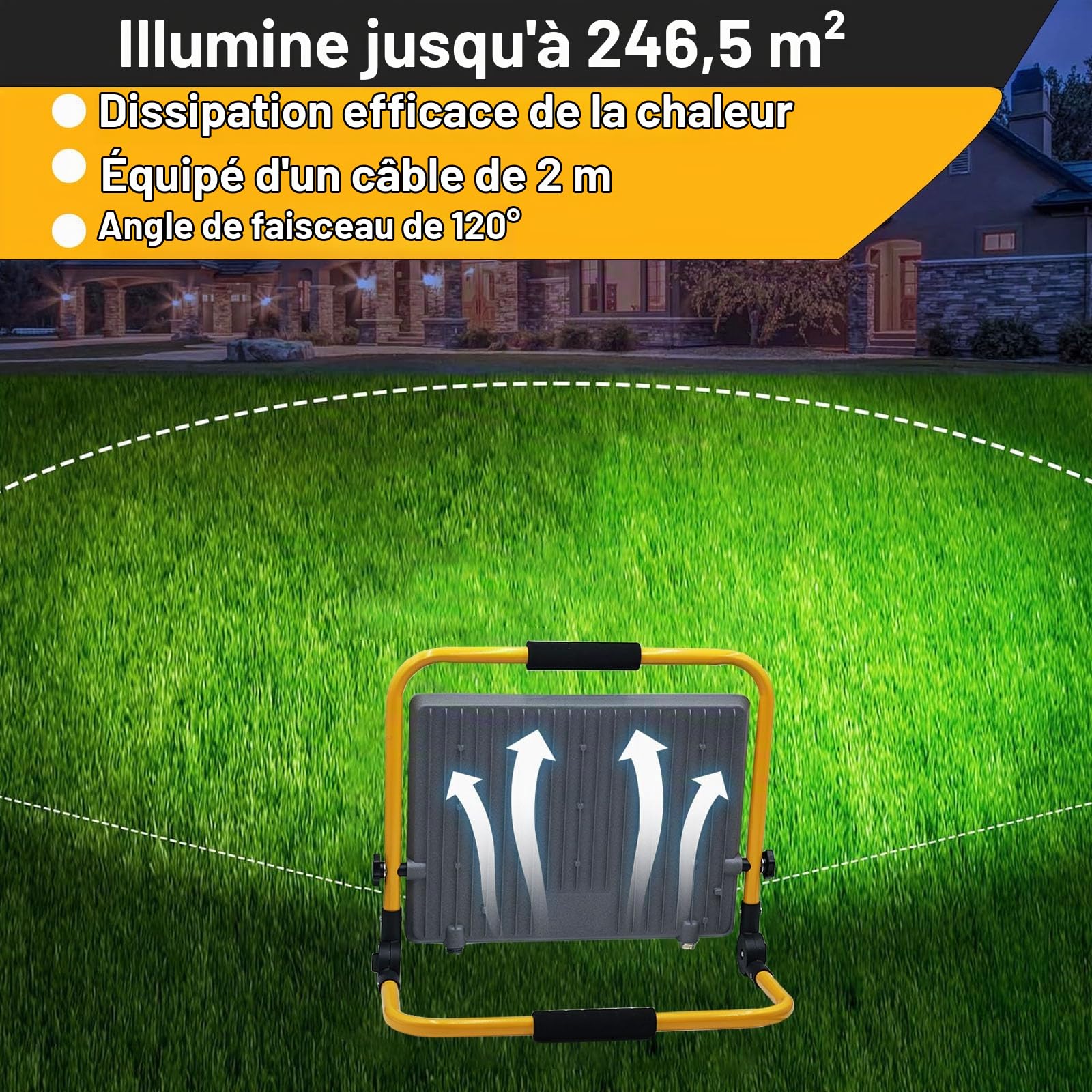 100W Projecteur LED Chantier avec 2M Câble, Tkdaksy Lampe Chantier avec Prise, Projecteur Chantier Led Lampe 10000LM, IP66 Étanchéité, 6500K,Support Pliable Portable, pour Ateliers, Chantiers, Garages