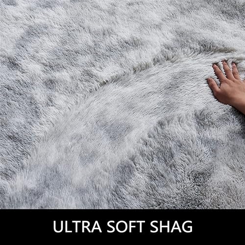 Miniatura 5 de Alfombras mullidas, de pelo largo, de 6x9pies, de teñido anudado de color gris claro, peludas y afelpadas para dormitorio, sala de estar y