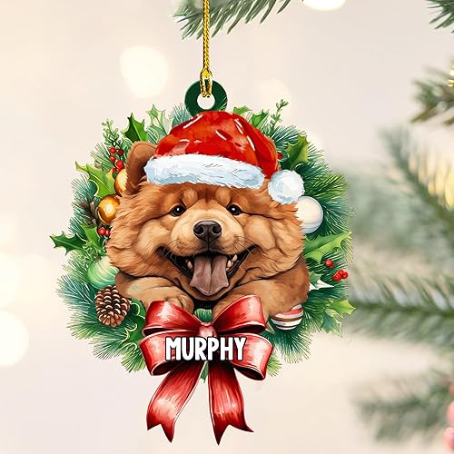 Adorno de Navidad personalizado para perro Chow Chow Chow, adorno de Navidad para perro, regalo para amantes de los perros, adorno acrílico 2D,