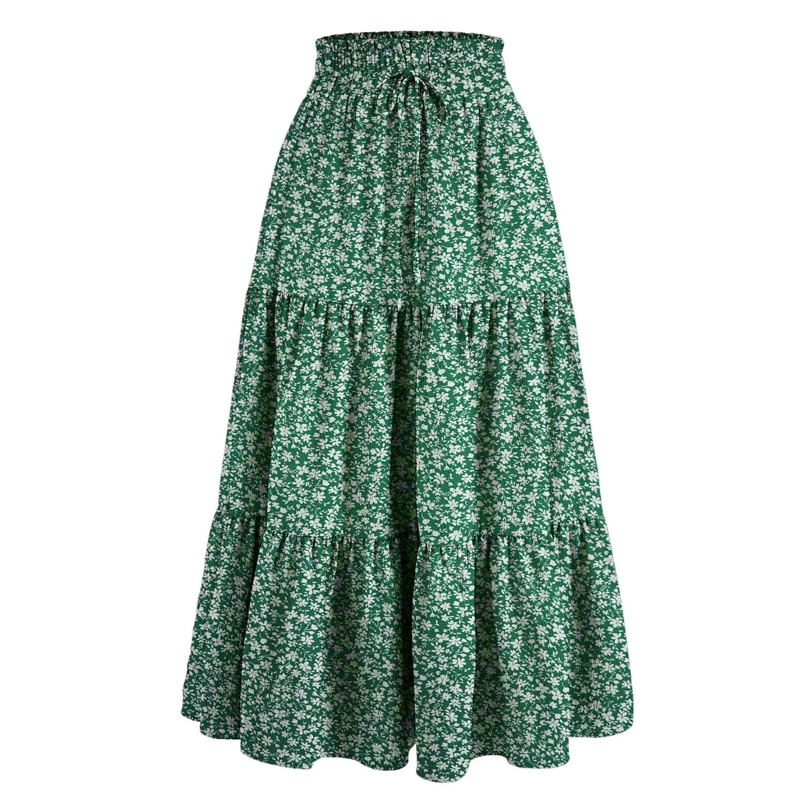 HENGIN Gonna Lunga Donna Donna Primavera Estate Floreale Ruffle Layered Orlo con Coulisse Gonna Casual