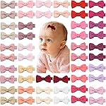 CELLOT Baby Girls Fully Lined Hair Bows Hair Pins, 2\' Hair Bows, 50 Pieces/25 Pairs - Infants, Toddlers, Kids Hair Accessories in Pairs - Pink Bow Alligator Hair Clips