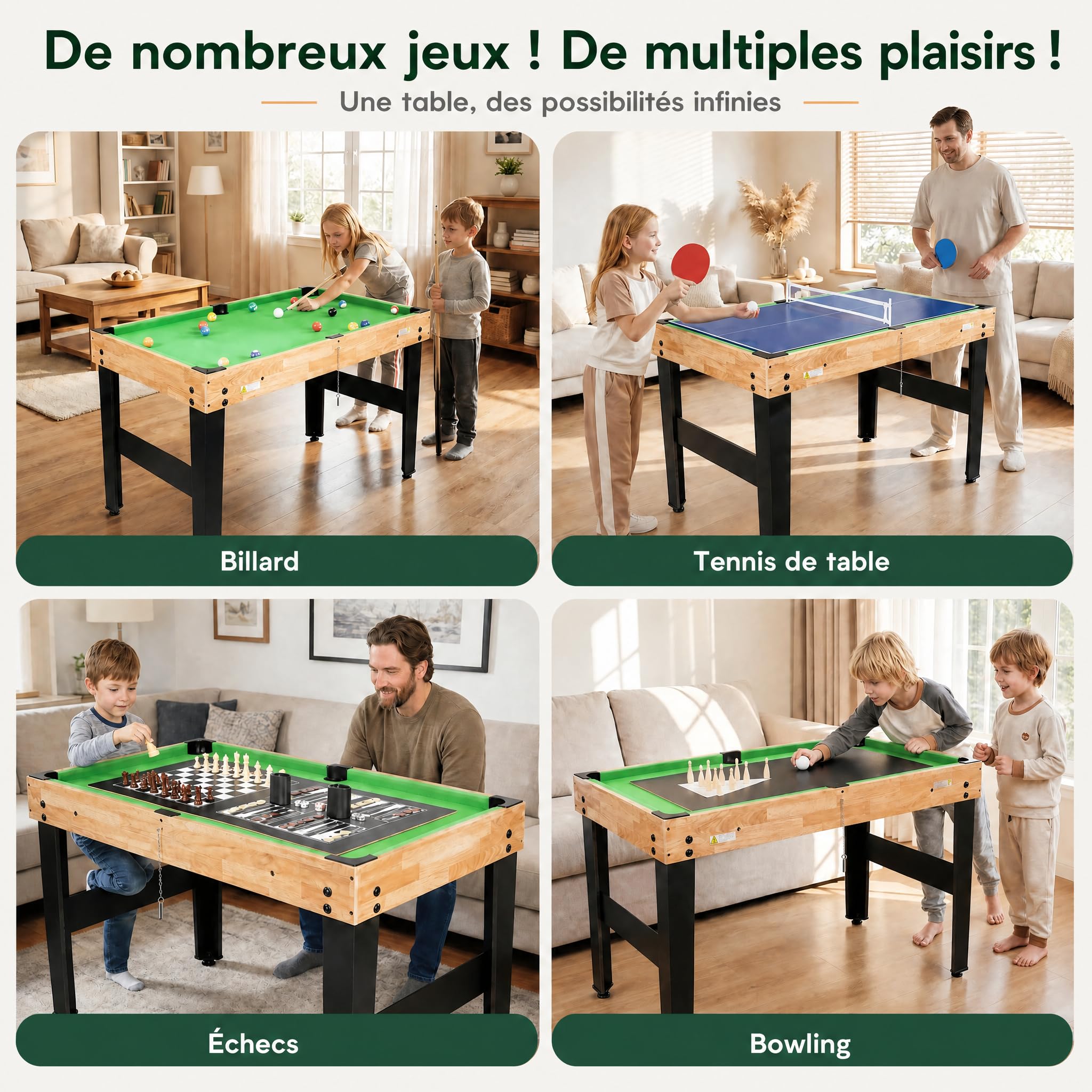 hotsizz Table multijeux 10 en 1 avec babyfoot, Table de ping Pong, Table Billard, Air Hockey et Plus Encore 121 × 61 × 73 cm Convient aux Adultes et aux Enfants.