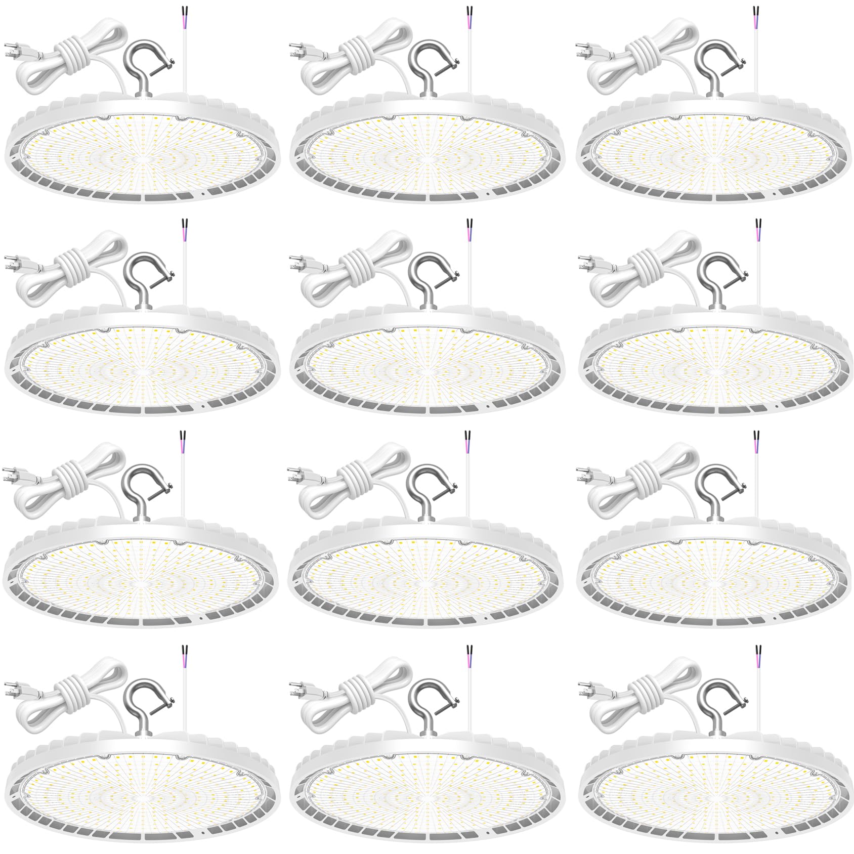 12 Pack LED High Bay Light 240W 200W 150W Adjustable UFO High Bay LED Lights 4500K 5000K 5700K