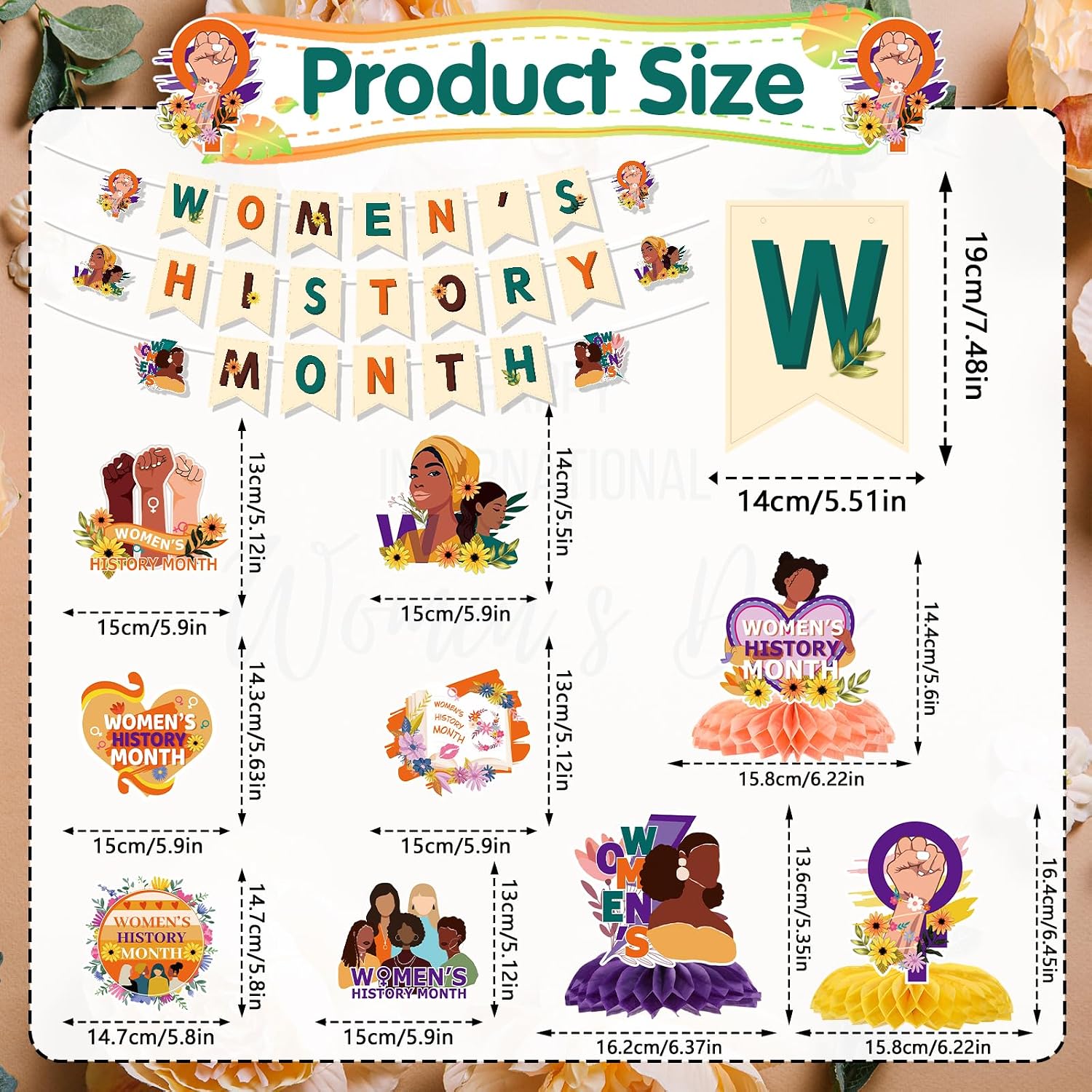Women's History Month Party Decorations, Womens History Month Banner Hanging Swirls Kit Wall Decor, Mother's Day Honeycomb Centerpieces Table Holiday Decorations Supplies