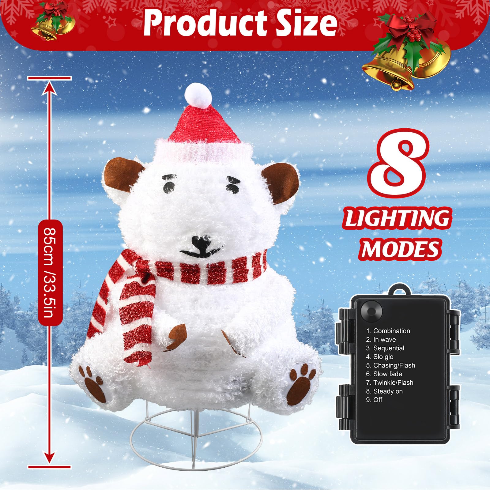 Mini LED Eisbär 85cm Weihnachtsdeko,Beleuchtete Weihnachtsdekorationen Zusammenfaltbar mit 60 LED-Lichter,Decorations für Innen und Außen Gartendekoration Yard Holiday Décor (33inch) (Eisbär)