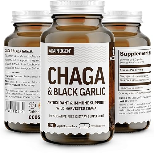 Cápsulas en polvo de hongos Chaga salvajes 100% reales y ajo negro envejecido, suplemento antioxidante e inmunológico Setas Chaga del bosque