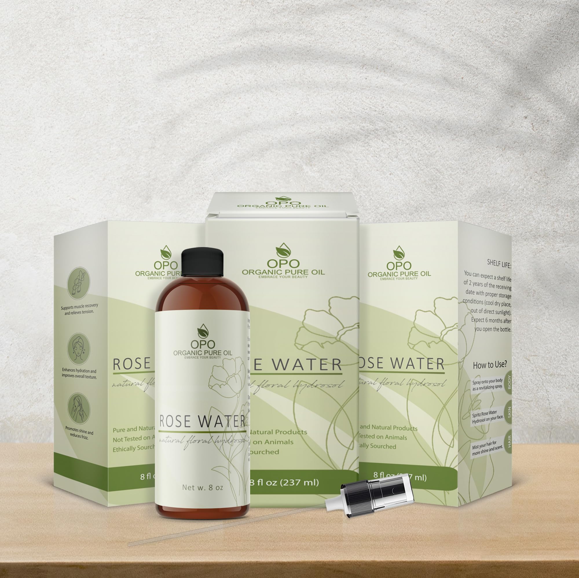 8oz Rose Hydrosol Water - 100% Pure Rose Hydrosol Cleanser - Hydrating Facial Toner Rose Water for Skin Face and Hair, Linen for Sheets, Room Freshener, Body Fragrance by Organic Pure Oil