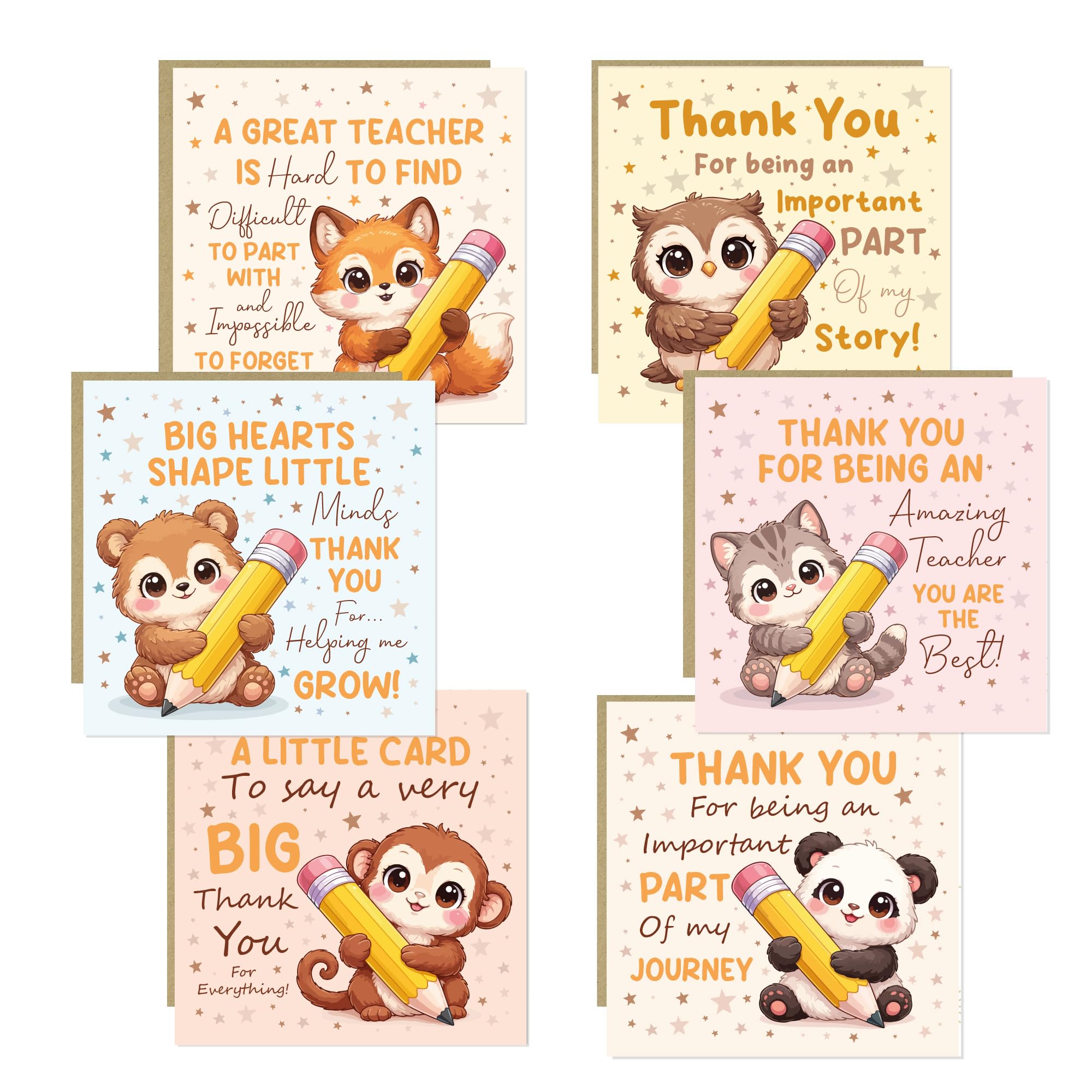 RED OCEAN 6 Pack Teacher Thank You Cards From Kids - End of Term Teacher Card, Appreciation Cards for Teachers, Teaching Assistants & School Staff 145x145mm