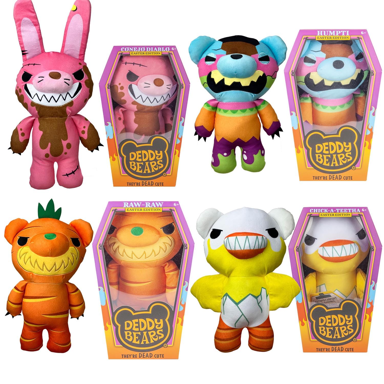 Deddy Bears Soft Toy Easter Series 1 Complete Collection Pack Of 6 Coffin Box Halloween, Birthdays, Spooky Cuddlies Gifts
