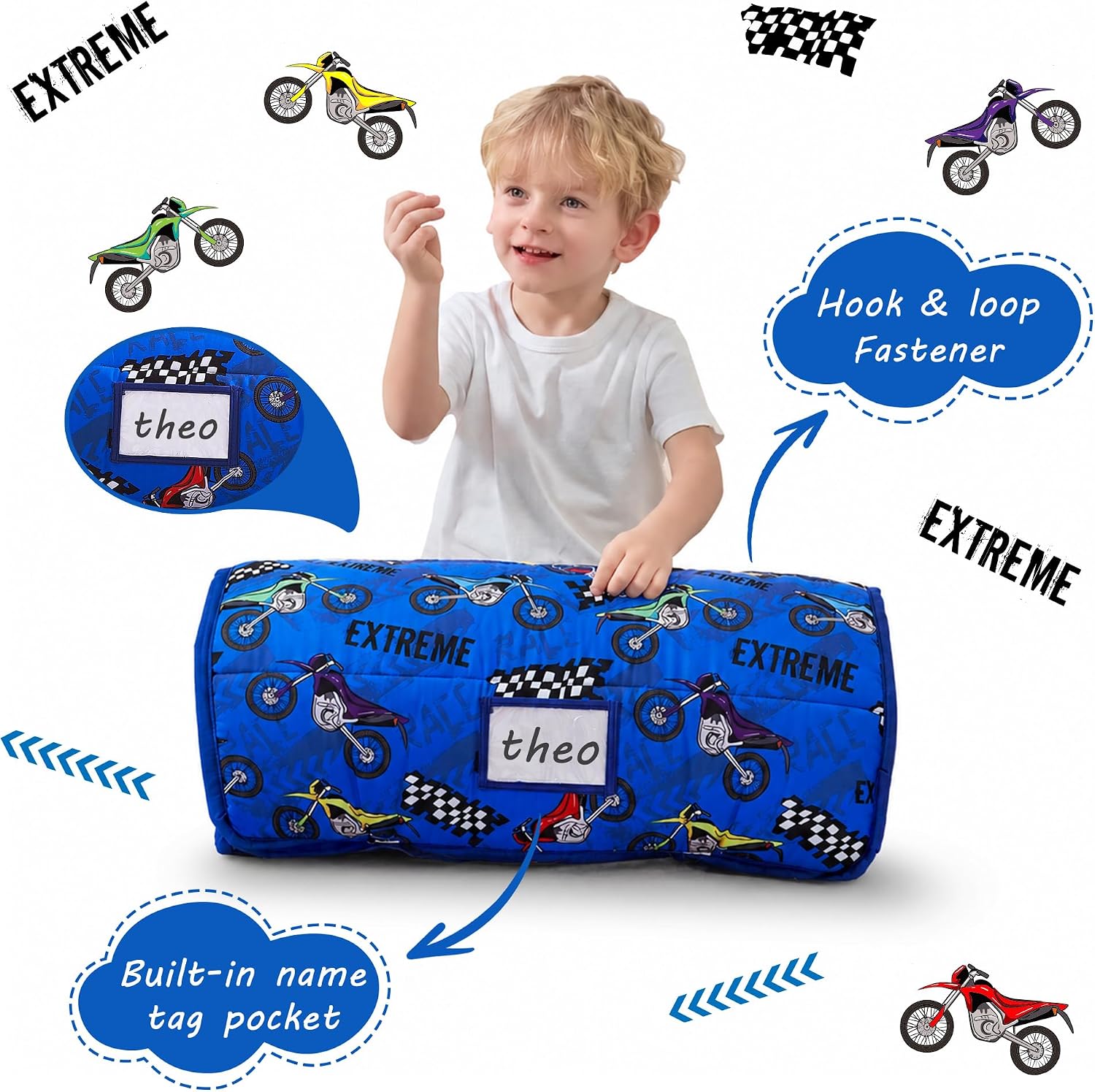 Lasoftan Toddler Nap Mat with Pillow and Blanket, Extra Large Rolled Napping Mats,Slumber Bags for Boys Girls,Kids Sleeping Bag for Daycare, Preschool Travel Camping