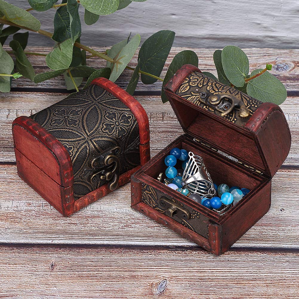 2 Scatoline Tesoro Legno Vintage - Mini Cofanetti Per Gioielli, Design Mappa E Uva, Rosso E Bianco - Foto 12