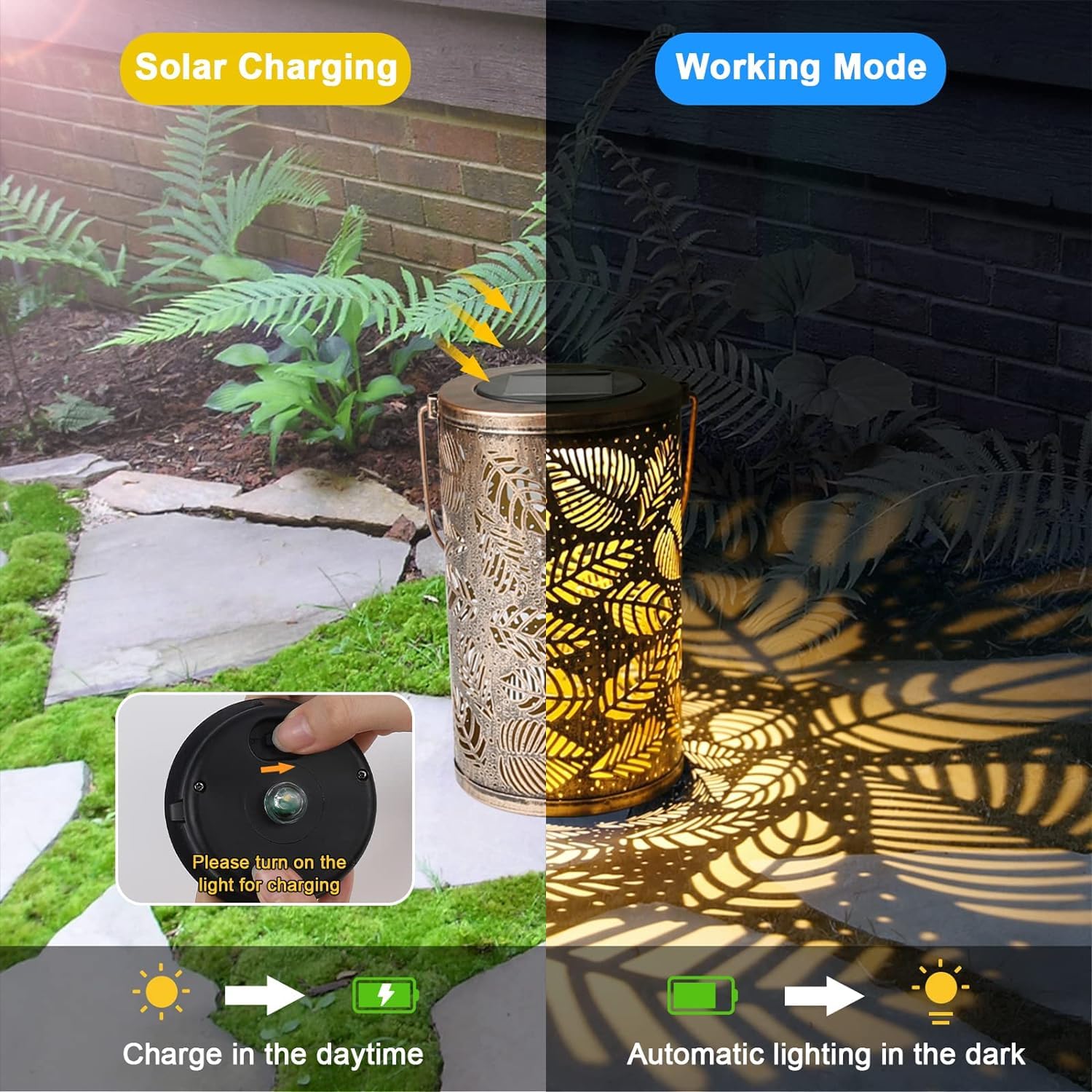 Evereden Solar Lantern, Metal Hanging Solar Lights Outdoor Garden, Solar Lantern Outdoor IP44 Waterproof, Hanging/Standing - Image 3