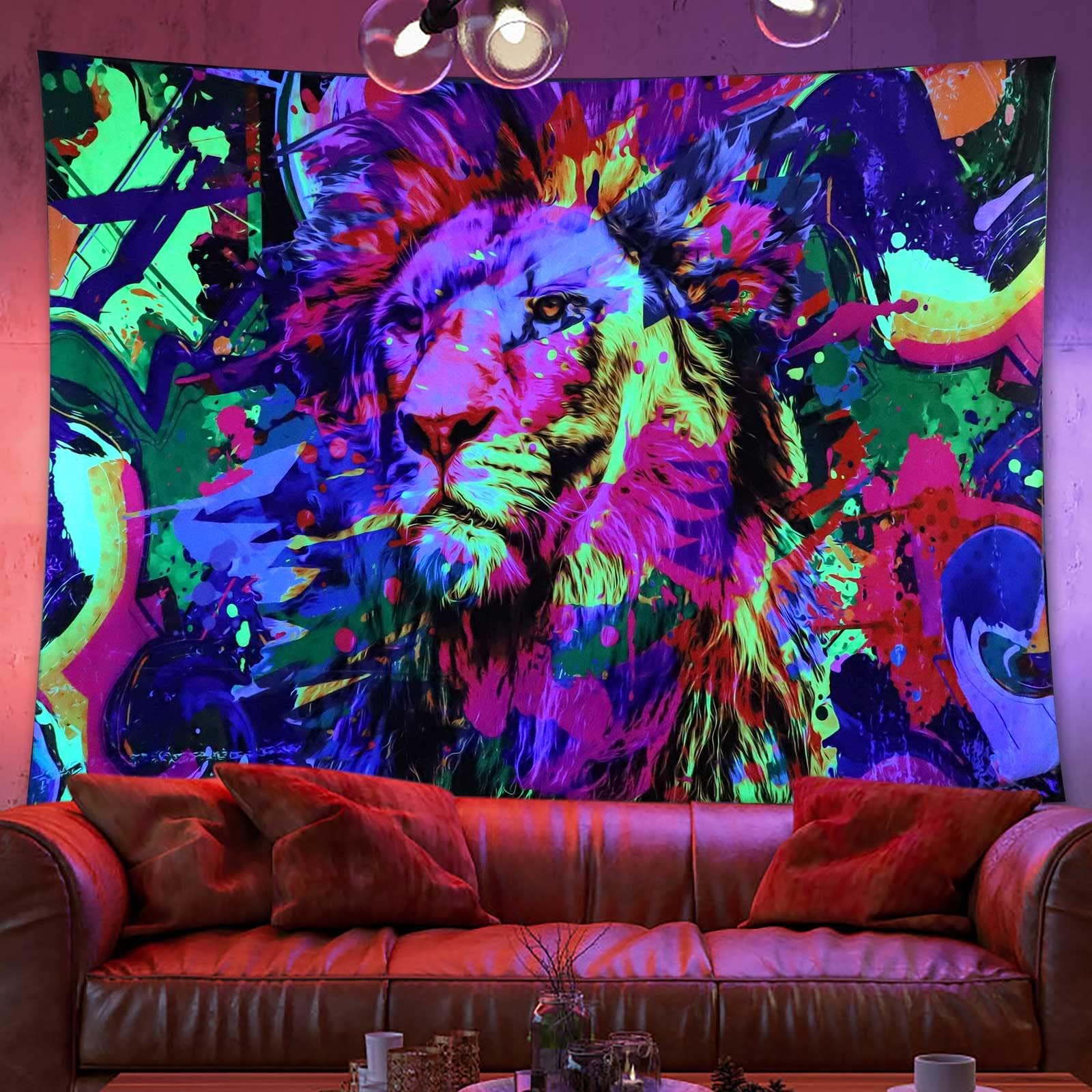 ADDWel Blacklight Lion Tapestry Glow In the Dark, UV Reactive Black Light Posters Tapestries for Men Boys Room Bedroom Aesthetic Dorm Decor (30" x 40")