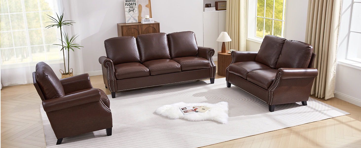 Amazon.com: LEVNARY Compact PU Leather Sofa Set 3 Piece, Small