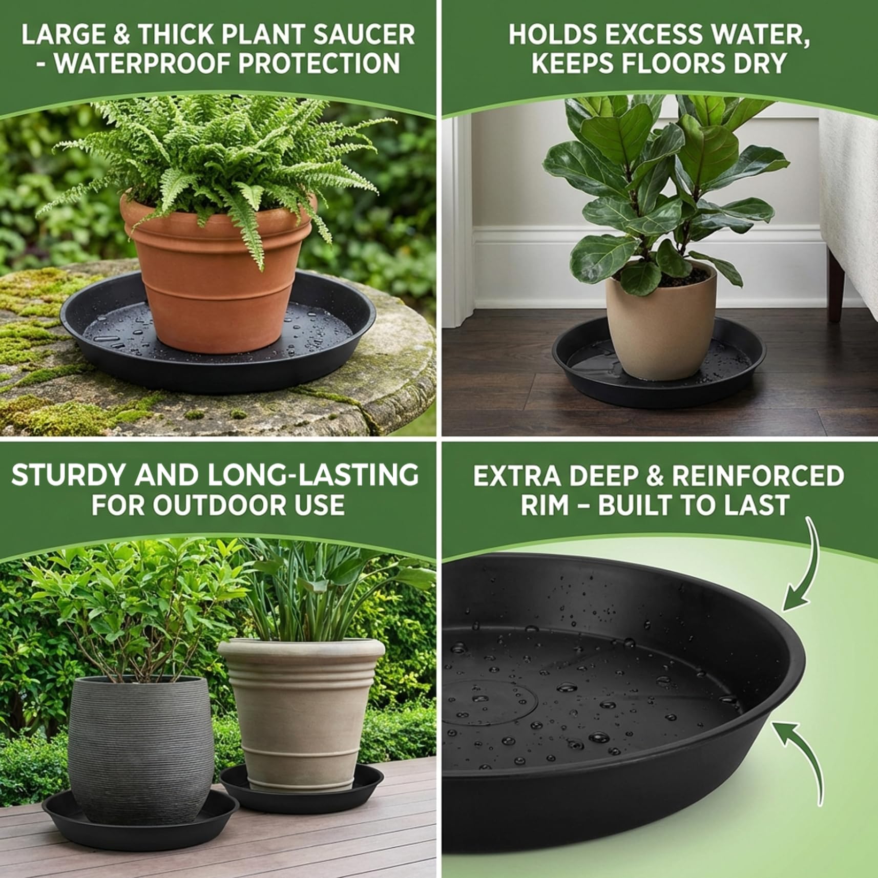 Lot de 2 Plateaux collecteurs d'eau pour Plantes de 45, 7 cm en Plastique Robuste, soucoupes pour Pots Fleurs, Grandes soucoupes pour Plantes d'intérieur et 'extérieur, Plateau Drainage