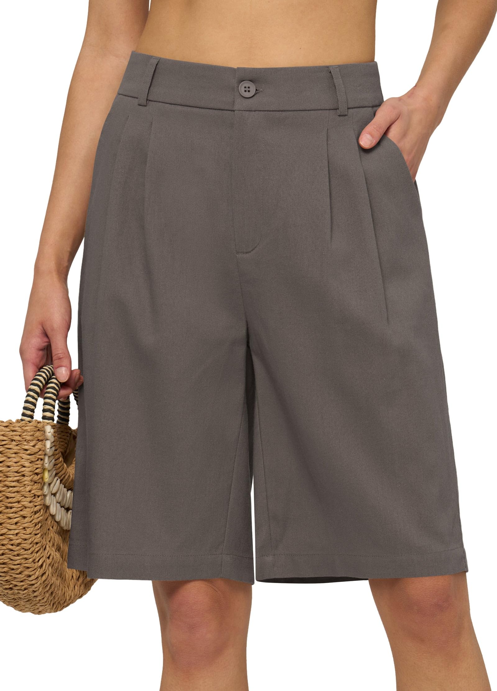 Willit Women's Linen Shorts Wide Leg Dress Casual Summer Pleated Shorts High Waisted with Pockets 7" 10"
