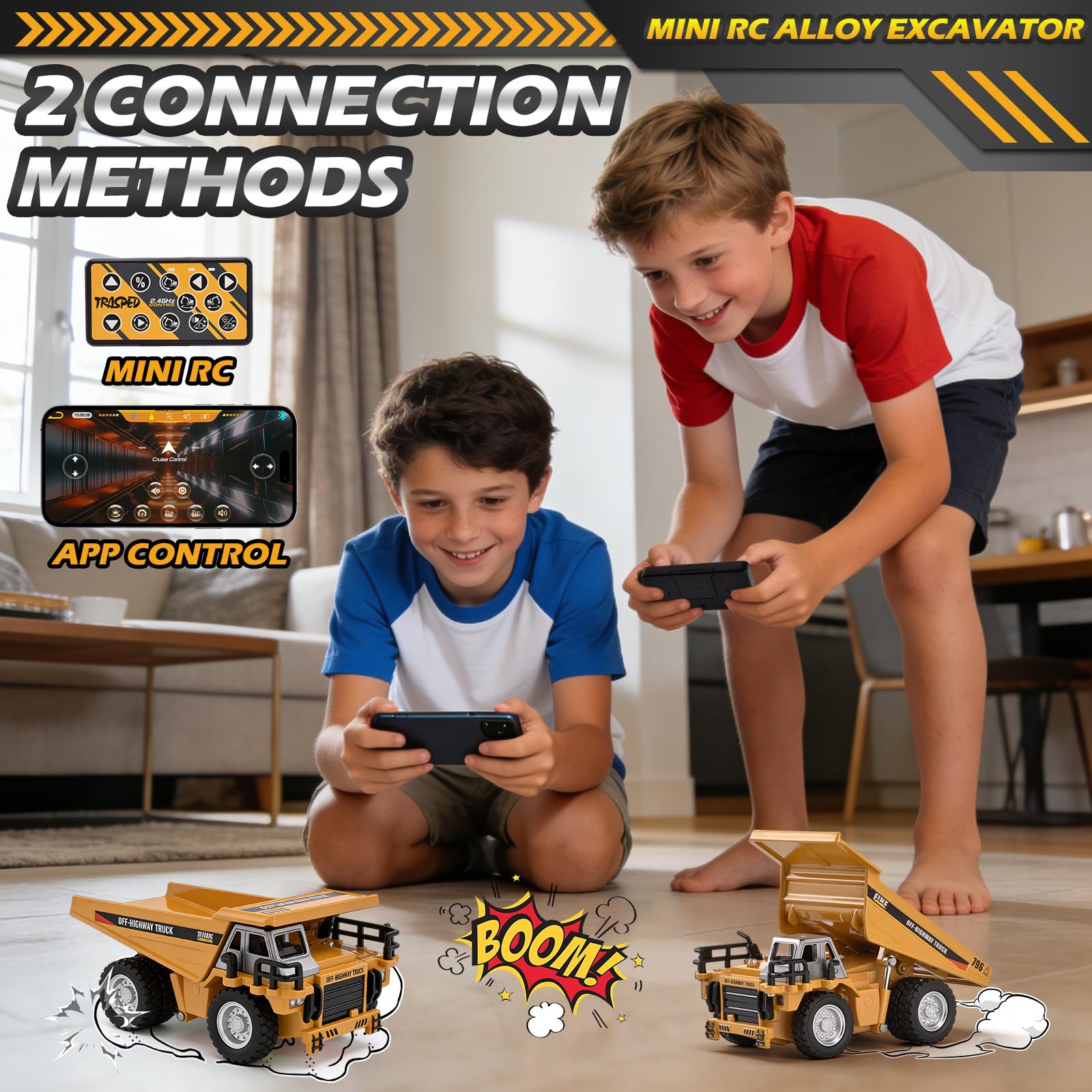 Mini Camion Benne Télécommandée, 1:64 RC Camion Benne Basculante en Métal avec Télécommande 2,4 GHz & Application, Mini Kipplaster RC avec Lumières et Sons, 2 Vitesses, Rechargeable USB - 5