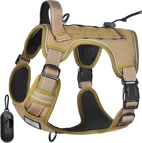 EVERFINE Arnés táctico para perro, chaleco ajustable sin tirones para perro, con arnés reflectante Hanlde resistente, suave acolchado, transpirable,