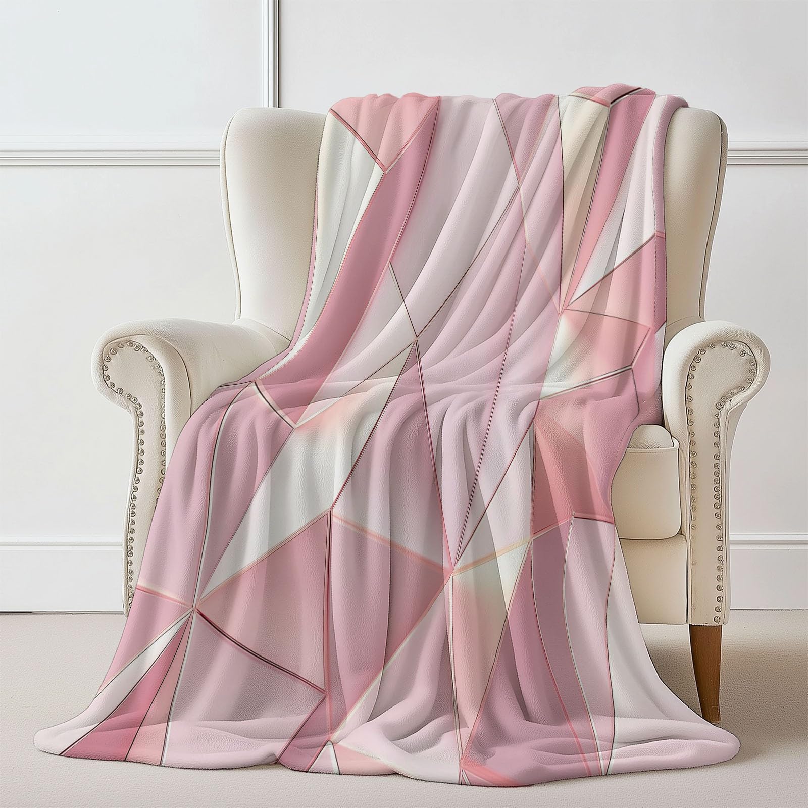 Manta con Polígono Rosado, 220x240 cm Manta Geométrico, Bonita Mantas acogedora versátil Suave cálida y Ligera para sofá Cama Camping Viajes