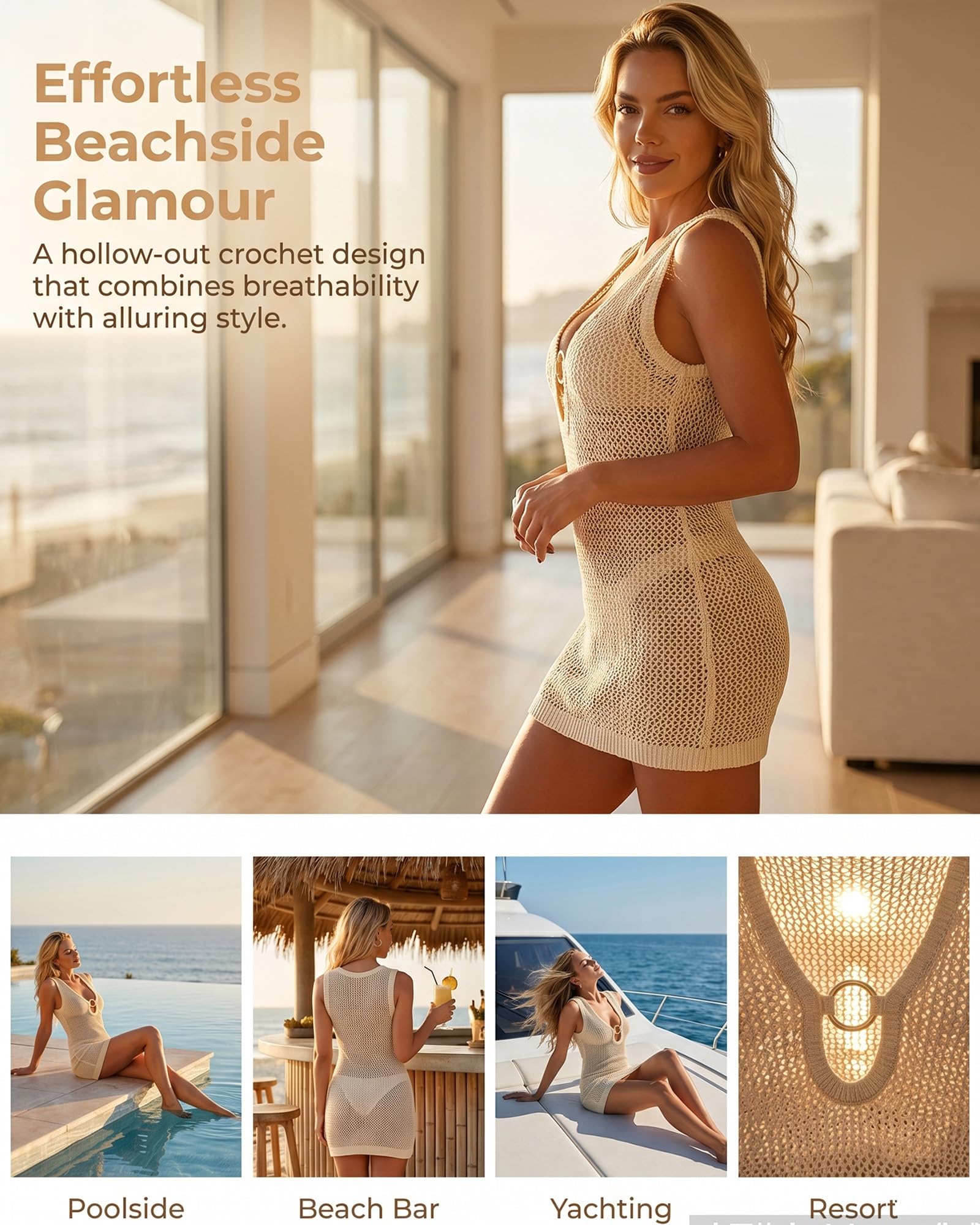Paréo et Robes de Plage en Crochet pour Femme : Robe sans Manches ajourée, Cache-Maillot de Bain pour Femme – Collection Vacances 2026