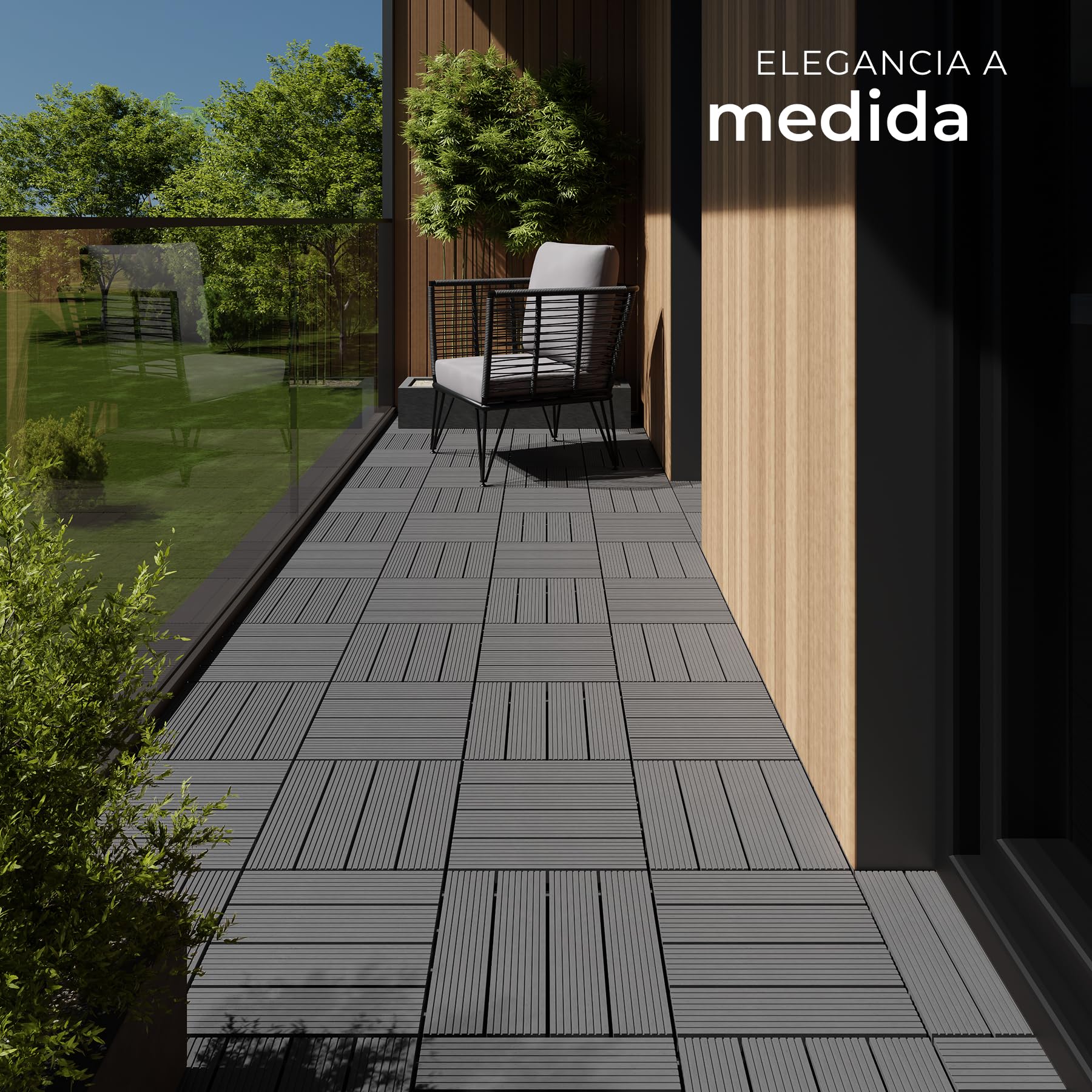 tectake® Set Baldosas Jardín Exterior con 4 Tablones, 31 x 31 cm, Suelo Terraza Exterior Resistente, Suelo para Jardín con Base de Rejilla y Drenaje, área de 1,0571 m2 - Juego de 22 Gris — view 7