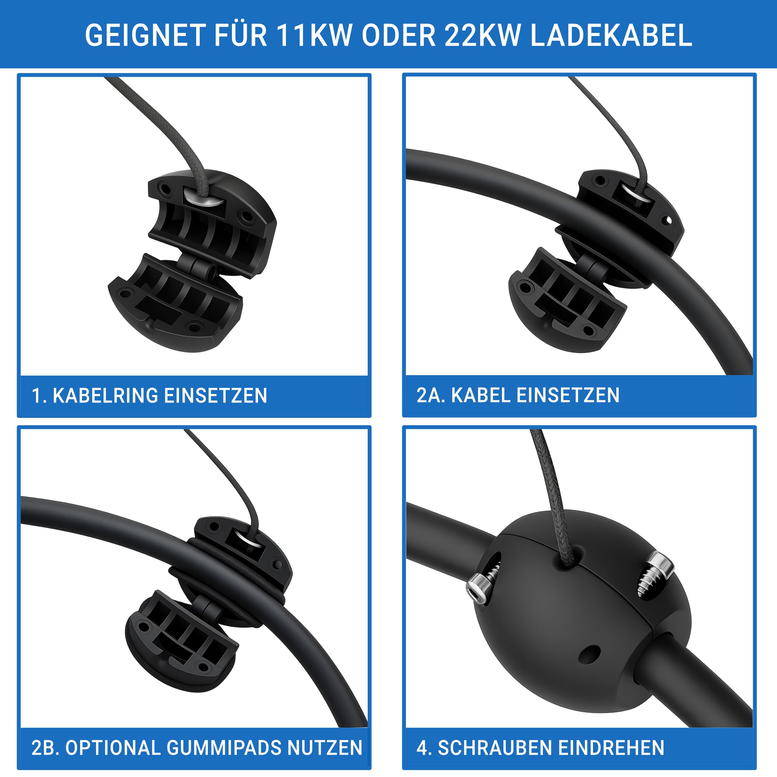 Automatycznie chowany uchwyt na kabel Wallbox EVify • Uchwyt na kabel ładujący typu 2 do montażu na ścianie • Uchwyt na kabel ładujący typu 2 ze stalową obudową •