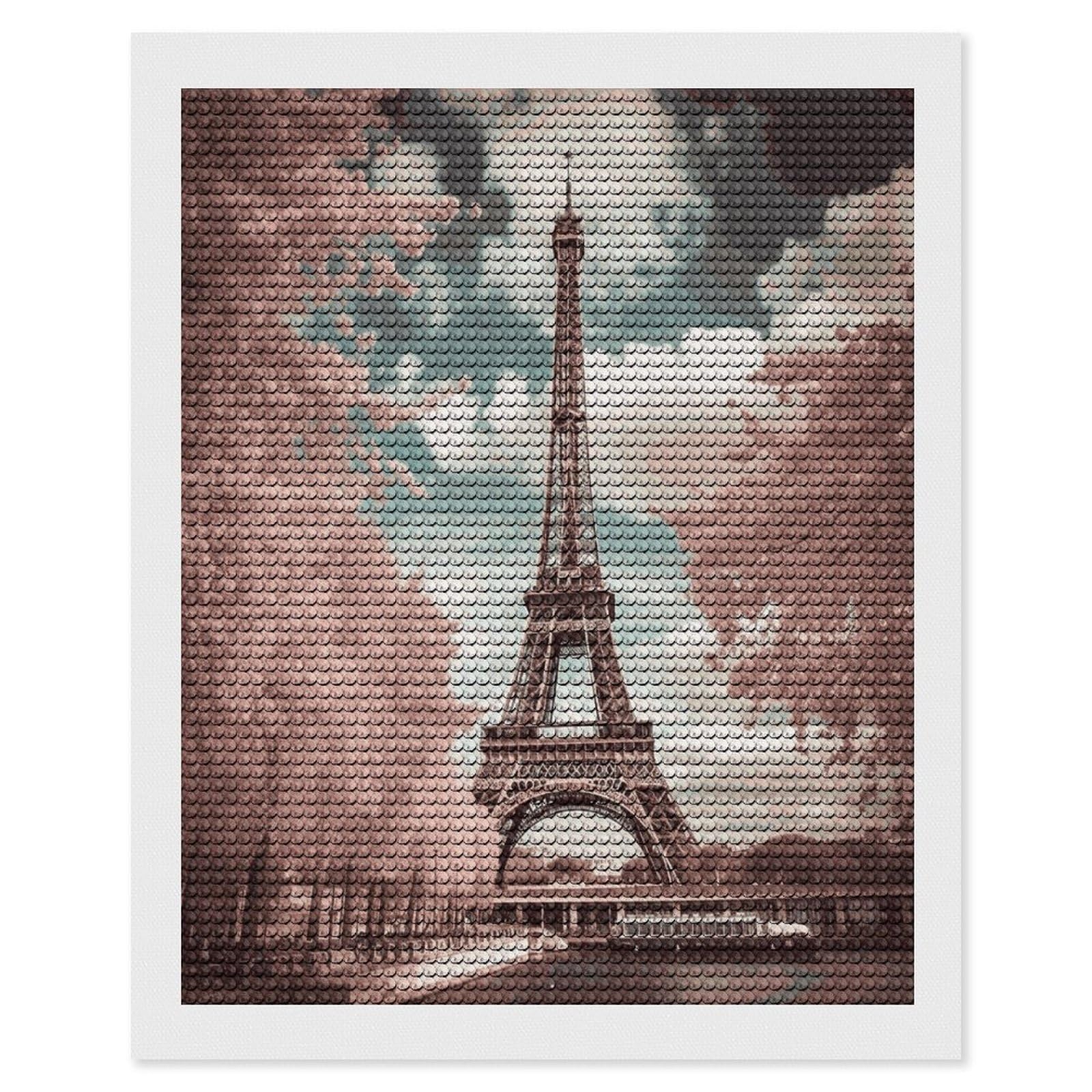Vintage Style Eiffel Tower Paris Diamond Art Kits for Adults Diamond Painting Kits for Beginners DIY Diamond Art Kits Round Full Drill Diamond Dot Gem Painting for Home Wall Decor Gift 16"x20"