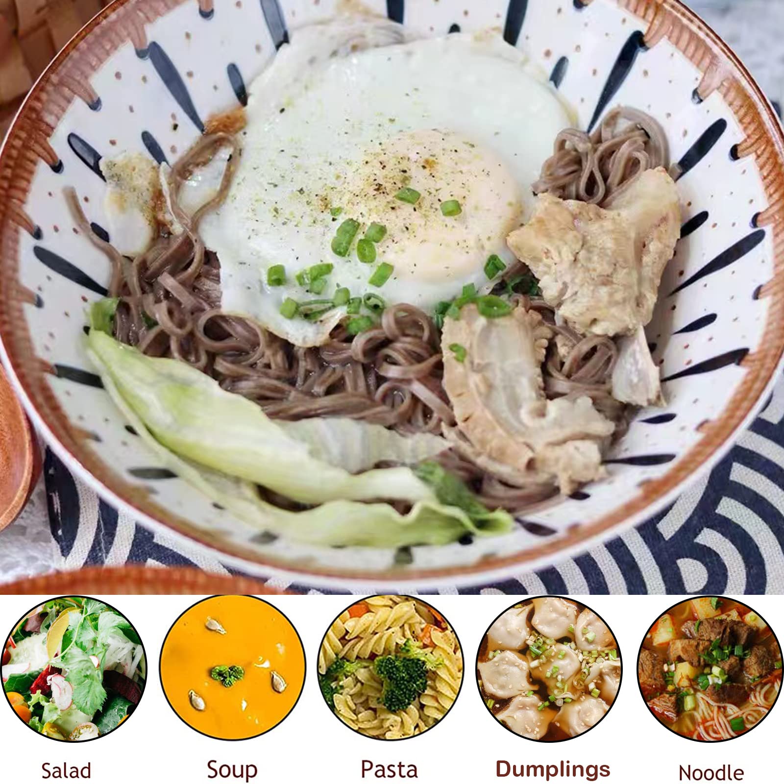 Japanische Suppenschale,Japanese Ramen Bowl Set,Japanisch Schussel Keramik,1100ml Ramen Schale,Soup Bowl japanese,Ramen Schüssel Keramik mit Löffel,Essstäbchen,Suppenschalen Porzellan