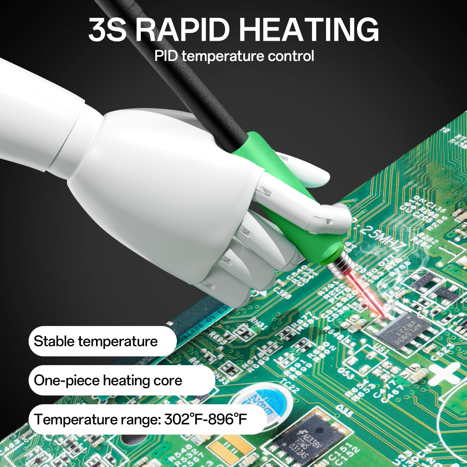BK601Pro 120W Estación de soldador de precisión con kit de 3 canales de memoria, 1 punta de soldador C210, control de temperatura (149°C a 480°C), modo de reposo, apagado automático, pantalla LCD