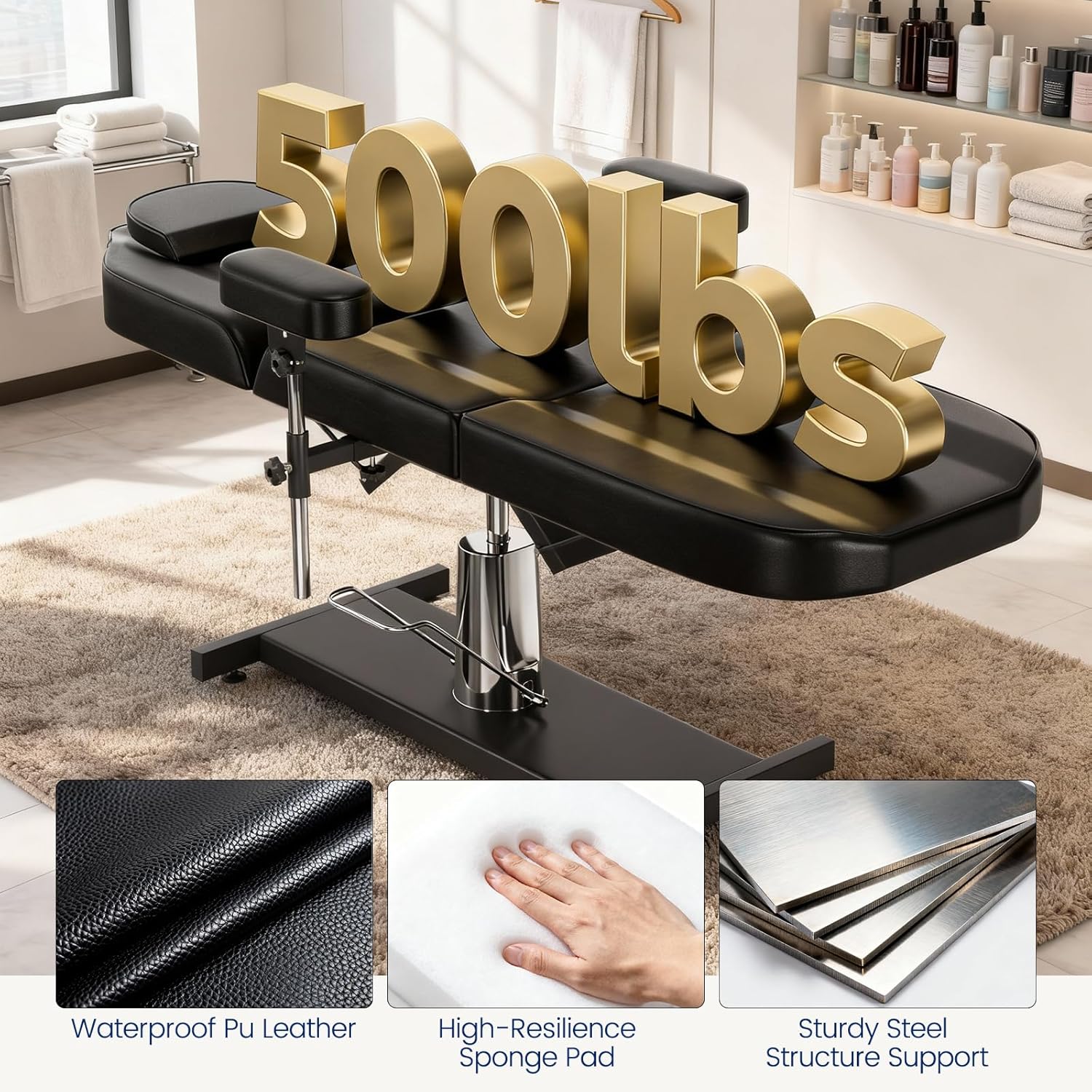 Hydraulic Tattoo & Esthetician Chair Bed,Tattoo Chair for Clients| 360 Swivel Adjustable Massage Table for Spa, Salon, Lash Services | Heavy-Duty Facial Bed with Removable Parts (Black-basic-35)