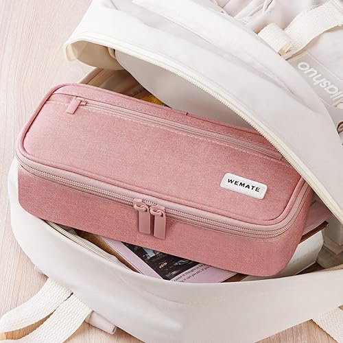 Miniatura 7 de WEMATE Estuche grande para lápices, con compartimentos con cremallera, estuche estético para niñas, adultos, estudiantes, papelería, para la oficina
