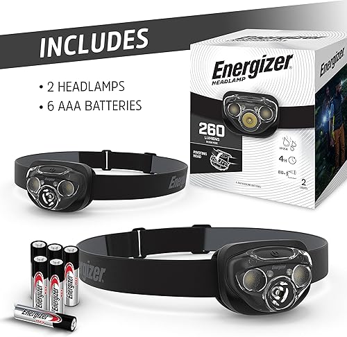 Vista 13 de Energizer Linterna frontal LED PRO (paquete de 2), faros resistentes al agua IPX4, luz de cabeza de alto rendimiento para exteriores, camping, Gris