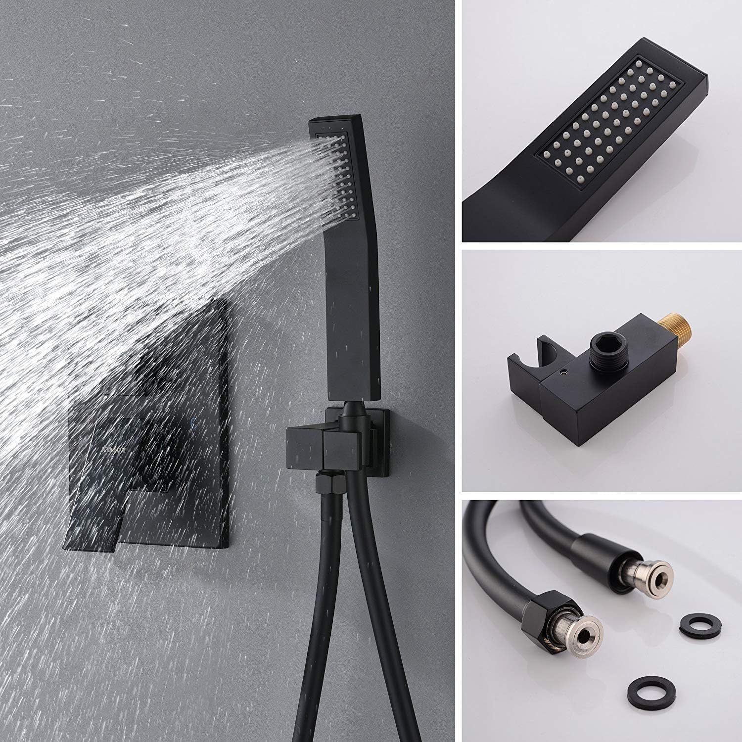 with High Pressure Rainfall Shower Head, Handheld Shower Head and Shower Faucet Valve, Bathroom Luxury Rain Mixer Shower Combo Set Wall Mounted, Black Rainfall Shower System 1