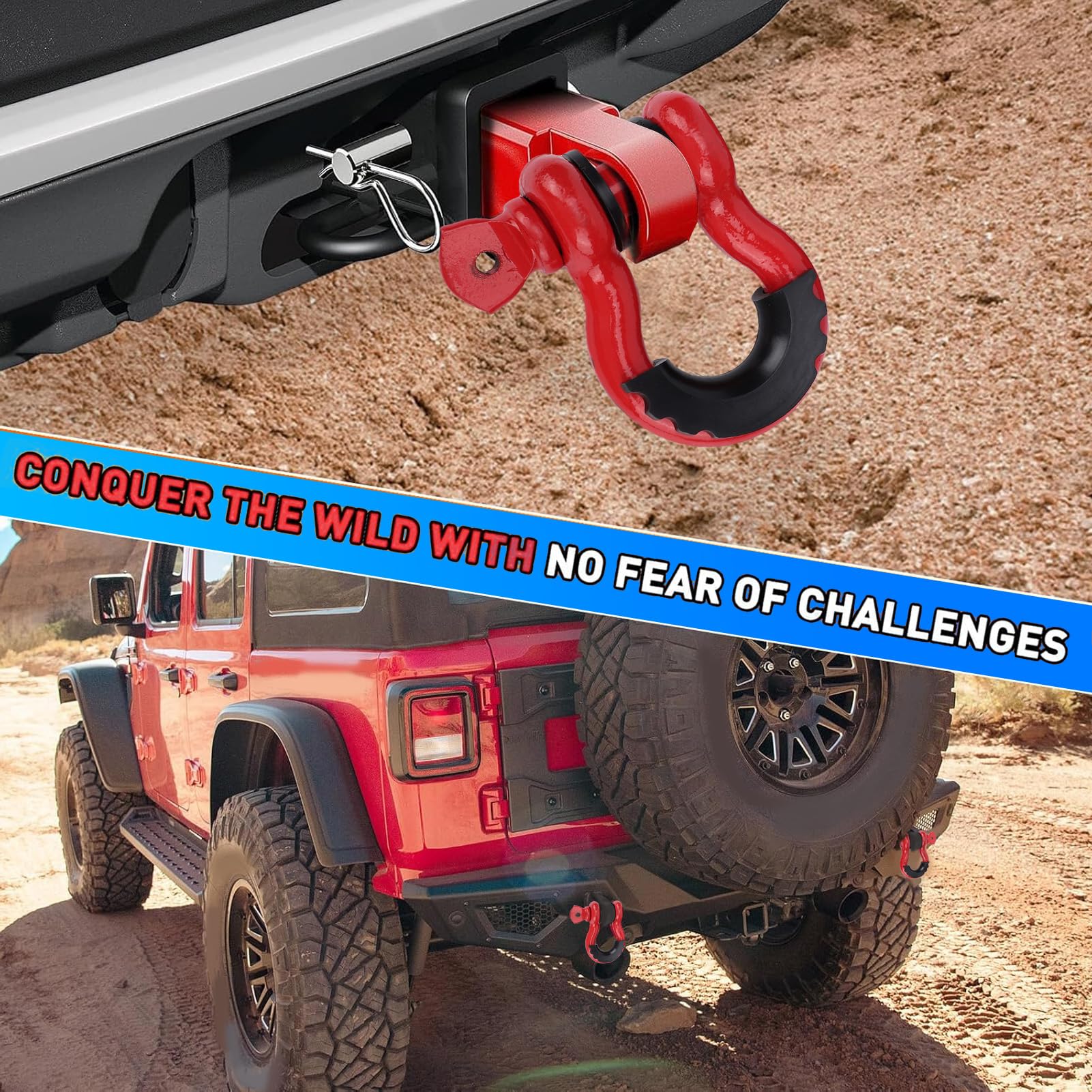 Jeffergarden 2 szt. D-ring Szekle Wciągarka Holownicza ze Stali Węglowej Clevis Heavy Duty Off Road Recovery 4,75 T do Przyczepy Pasek Holowniczy Ciężarówka Pojazd