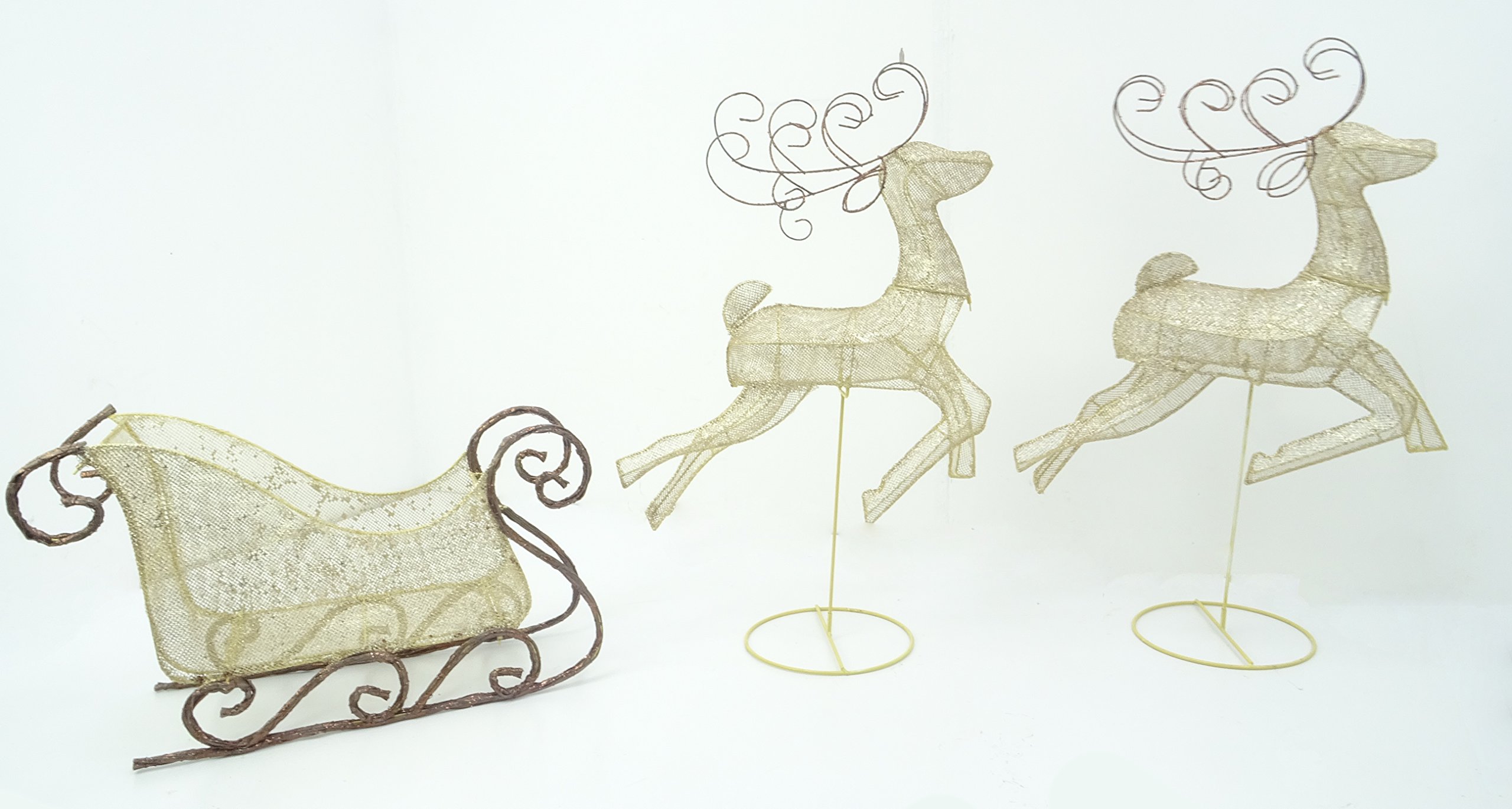 Christmas Concepts® 84cm (33") Bronce y Brillo de Oro Renos con Santa's Trineo Decoraciones de Navidad de Lujo - Decoración de Navidad para Jardín Interior/Exterior