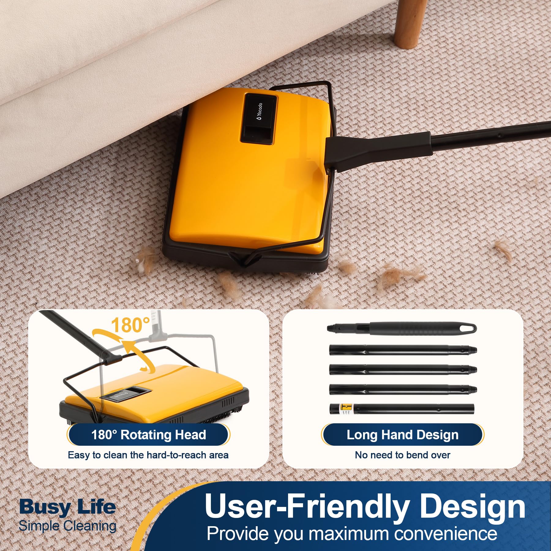 Yocada Manual Carpet Sweeper - Cordless Cleaning -7