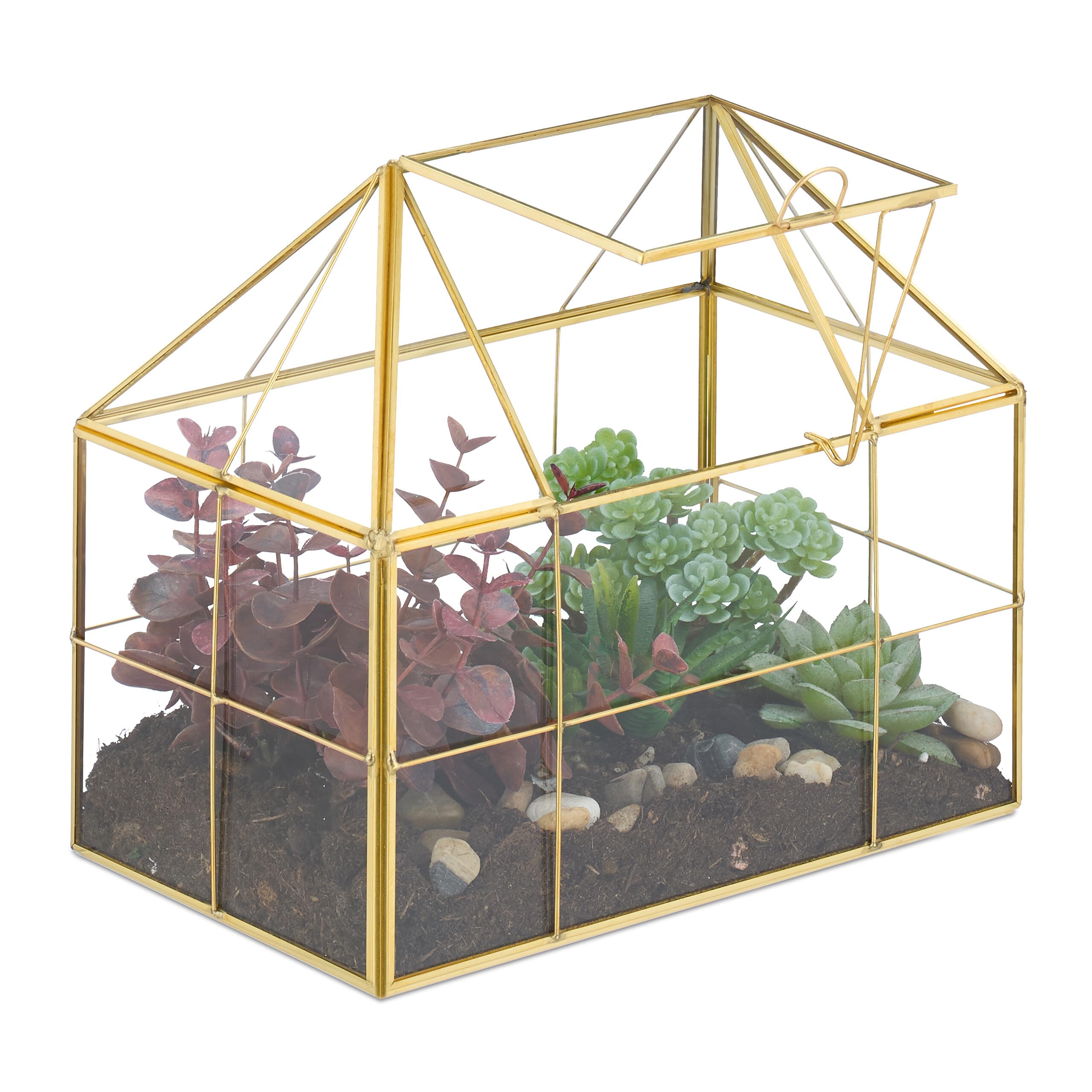Relaxdays Terrarium pour Vos Plantes, décoratif et Pratique, pour Le Rebord de la fenêtre, 21 x 23 x 14 cm, doré