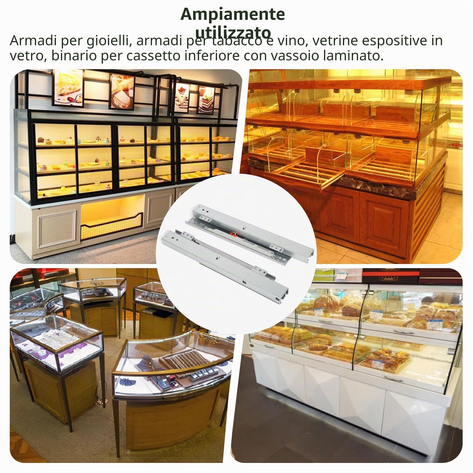 Guide per Montaggio a Pavimento, 1 Paio Estraibili 180 mm, Telescopiche per Cassetti (50 cm)