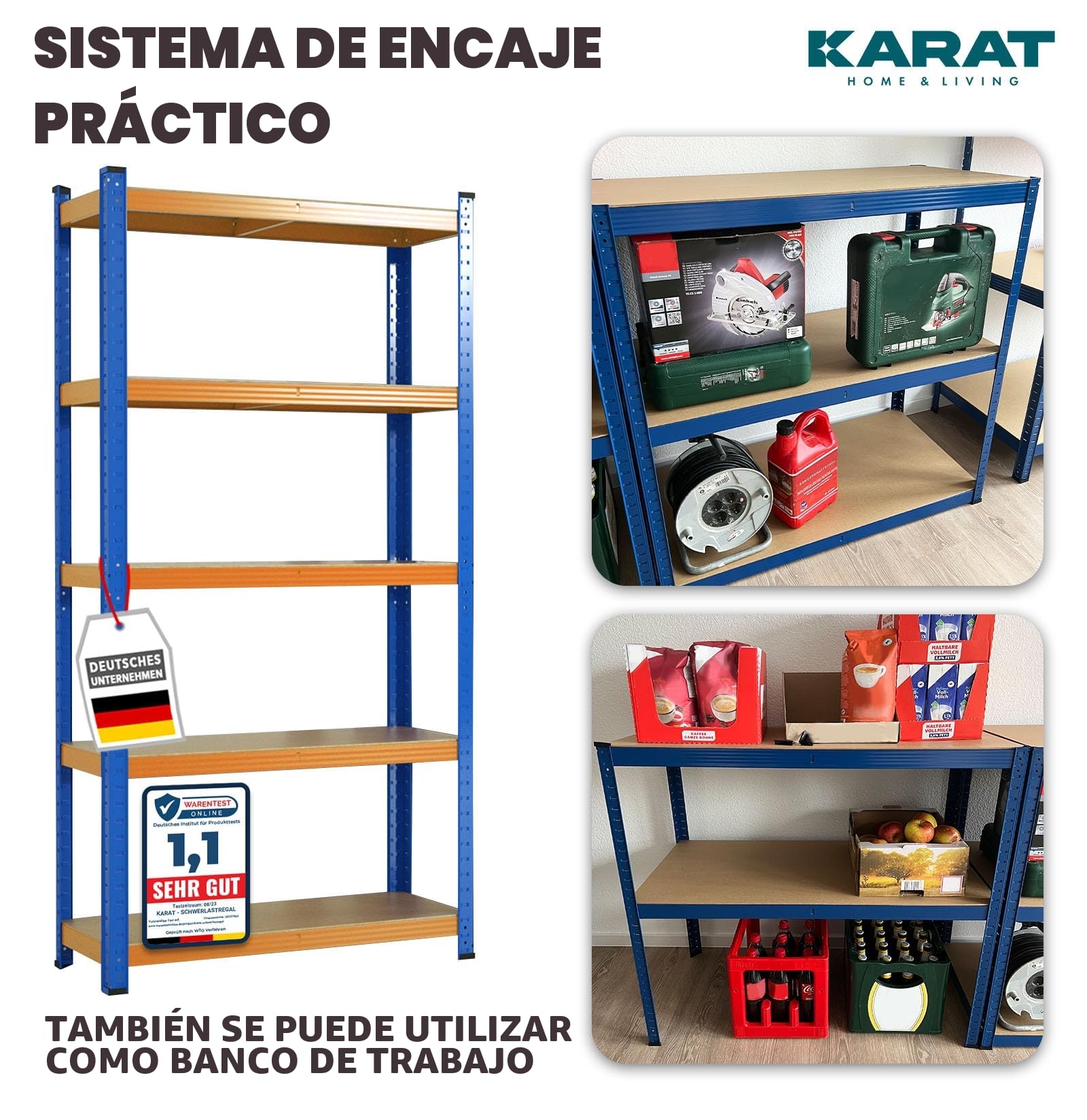 KARAT Estanterías de carga pesada para garaje, sótano, taller - Estantería modular - Estantería de gran luz - Estantería de almacén - Estantería de sótano - Estantería de esquina - Estantería para