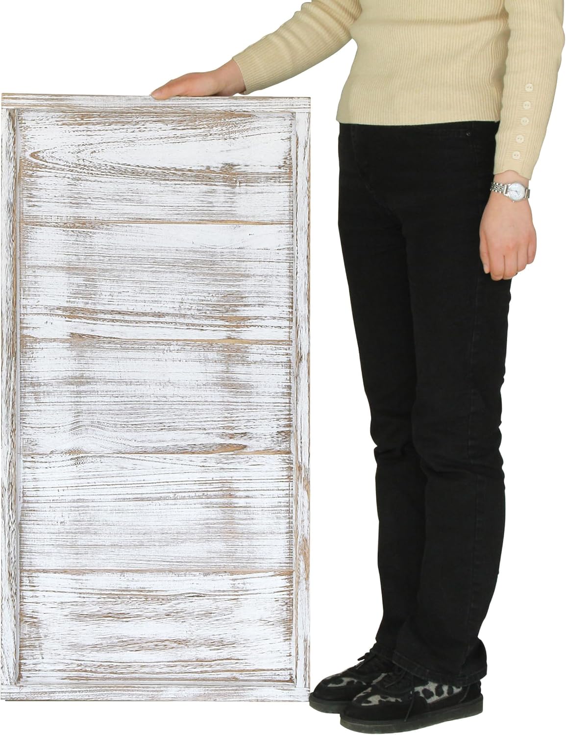 40"x20" Extra Large Long Rectangle Ottoman Table Tray - Rustic Wooden Serving Tray for Farmhouse Decorative Oversized Coffee Table Trays Living Room Kitchen Counter Breakfast White White 40" x 20" x 1.1"