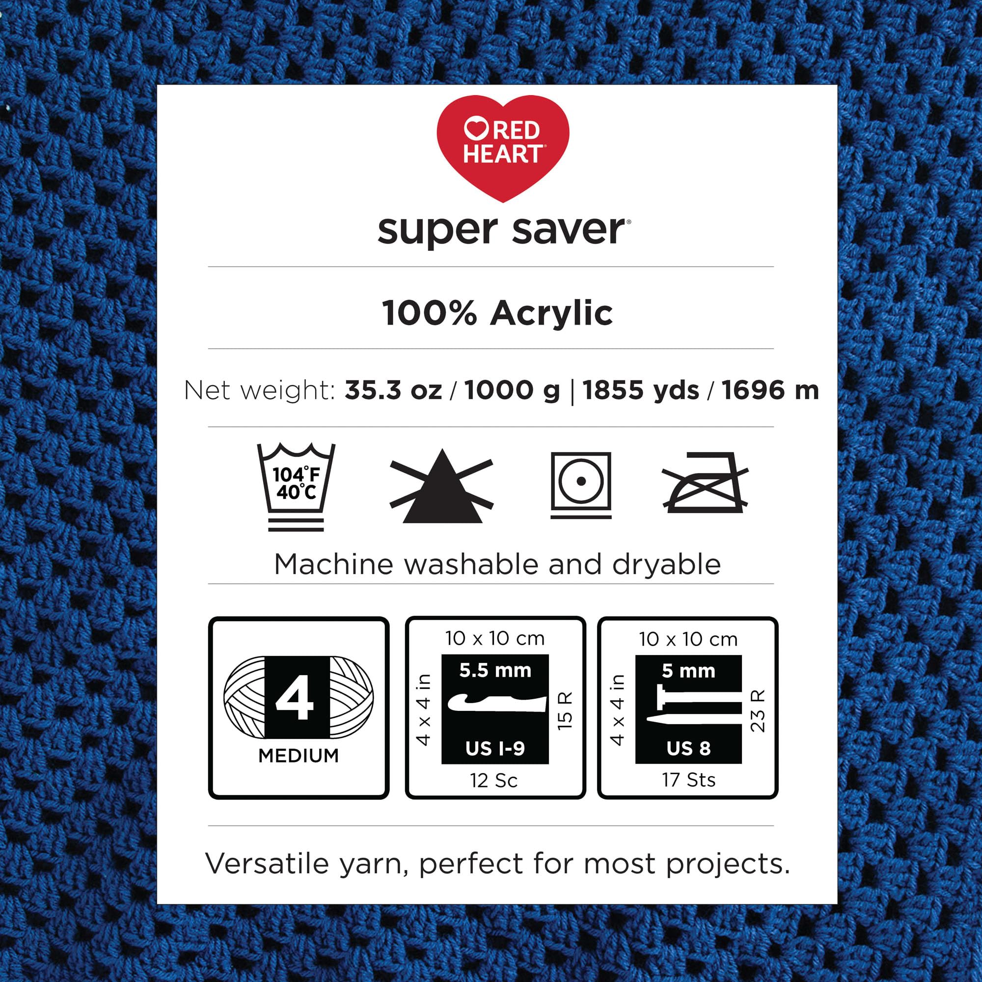 Red Heart Filato bianco super risparmio, 1000 g, 1 confezione da 998 g, 100% acrilico, pettinato, 4 (medio), 1800 m per lavori a maglia, uncinetto, artigianato e amigurumi, colore: bianco