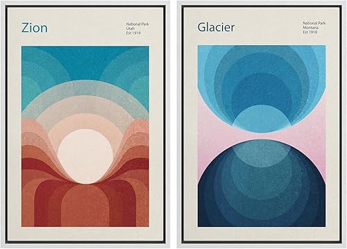 Miniatura 125 de IDEA4WALL Lienzo enmarcado para pared, juego de arte Bauhaus dorado de mediados de siglo, patrón de cuadrícula moderna, ilustraciones con formas