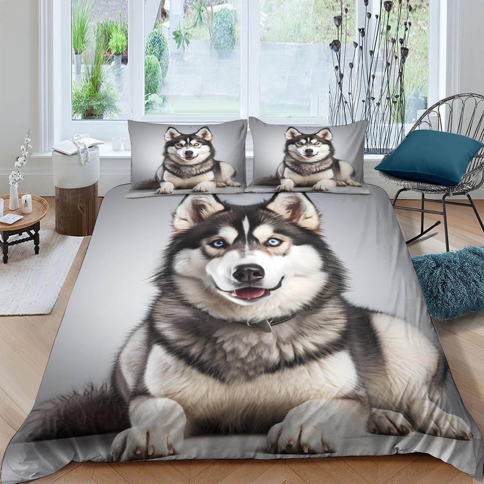 Ctjqhvkz Style-10 3D Printed Husky Dog Fitted Sheet Microfiber Soft Grey Bedroom Decor Anti-Slip Wolf Pattern Mattress Cover For Home Guest Room Single（135X200cm）