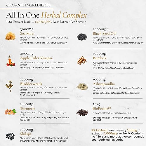 Miniatura 5 de Restore - Complejo orgánico de musgo marino con BioPerine para una absorción mejorada - 12,000 mg por porción - Ashwagandha, aceite de semilla