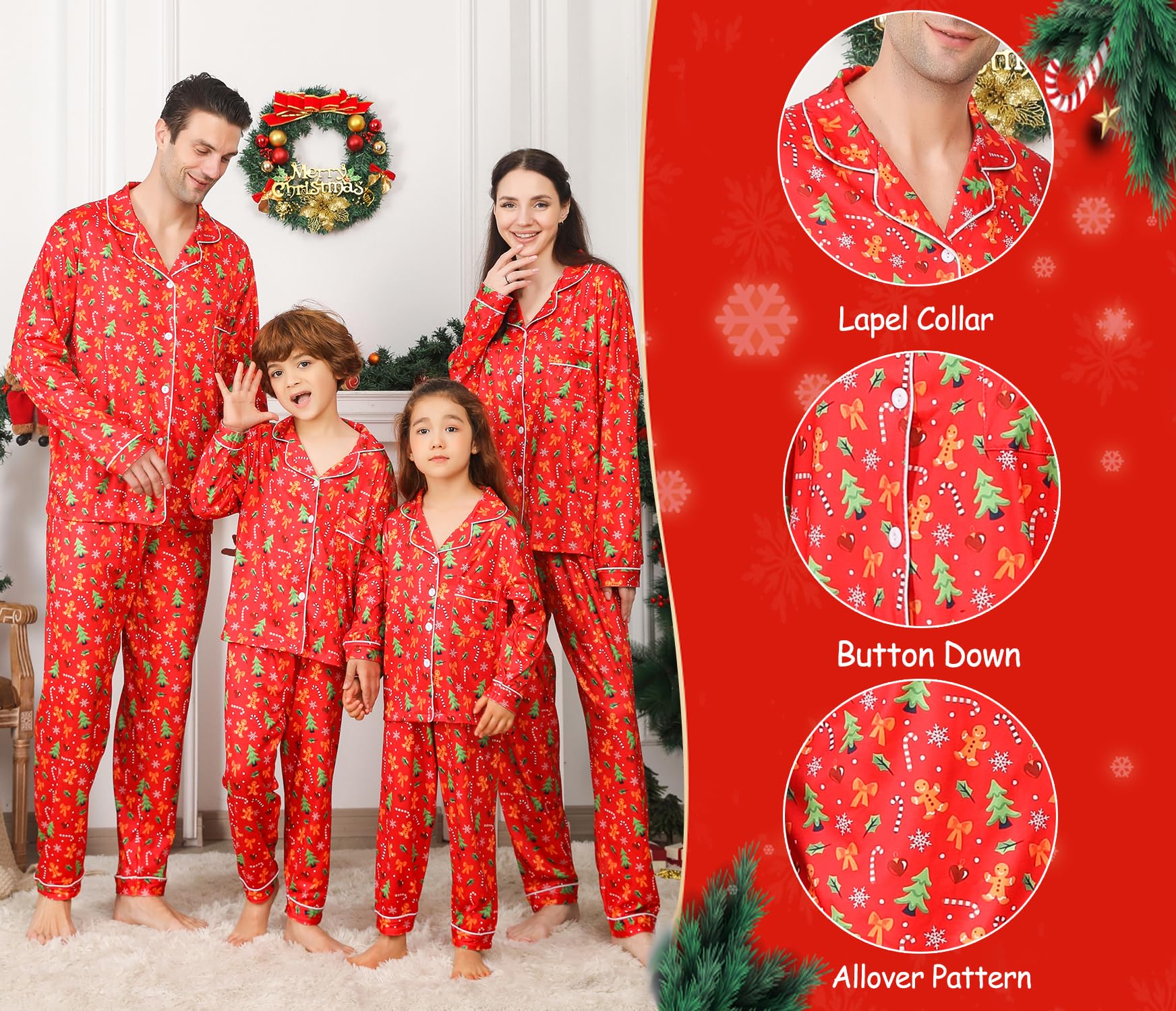 ANGELGGH Pijamas familiares de Navidad a juego, conjunto de 2 piezas de pijamas de fiesta para festivales, vacaciones, ropa de dormir cálida para parejas con botones