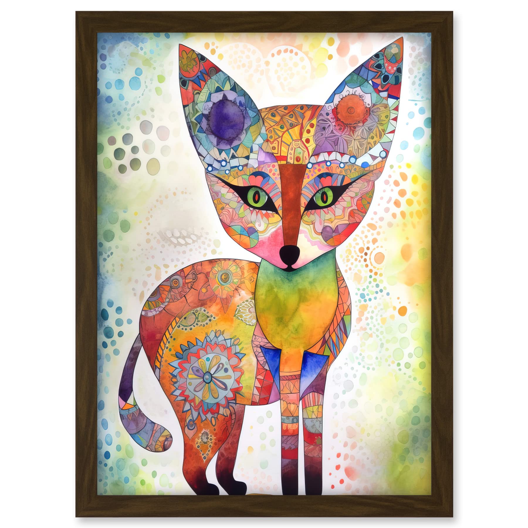 Artery8 Fox Folk Art Watercolour Painting Artwork Framed A3 Wall Art Print